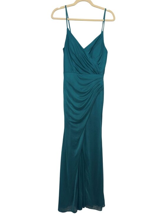 Azazie Dresses & Skirts - Elegant Azazie Maci Pleated Teal Sleeveless A-Line Dress Size A6
